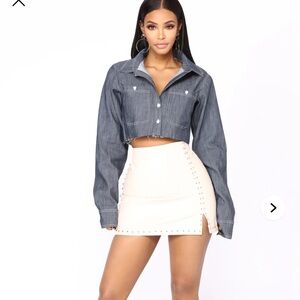 Studded Cream Skirt Faux Leather Skirt